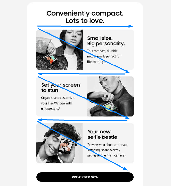 The Z-pattern layout by Samsung The Z-pattern layout by Samsung