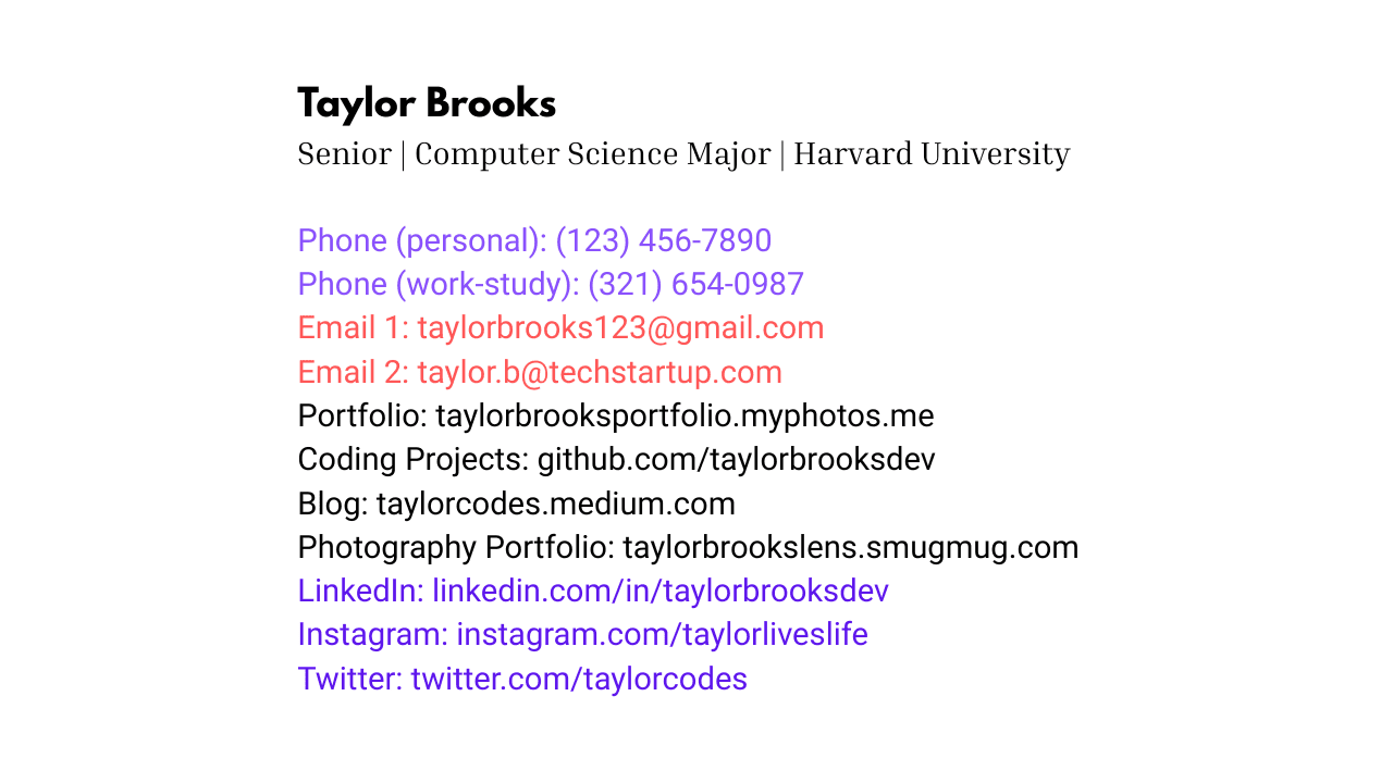 College student email signature example