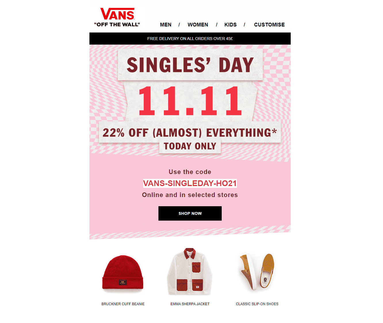 Vans Singles Day email example Vans Singles Day email example