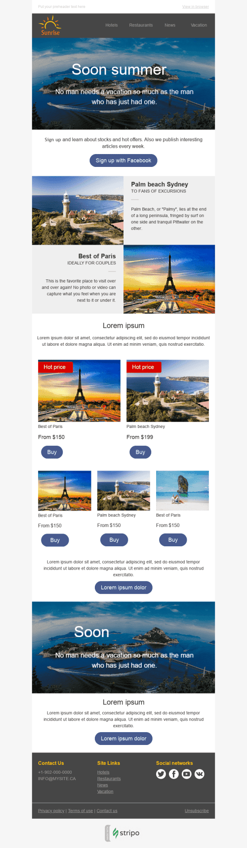 Promo Email Template "Summer Holiday" for Tourism industrydesktop view