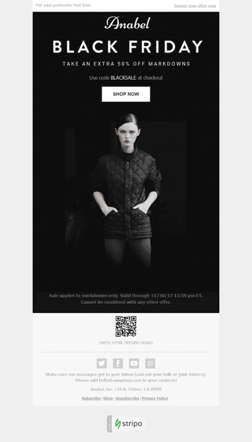 Modello Email Black Friday "Dalle tenebre" per il settore industriale di Moda Visualizzazione mobile