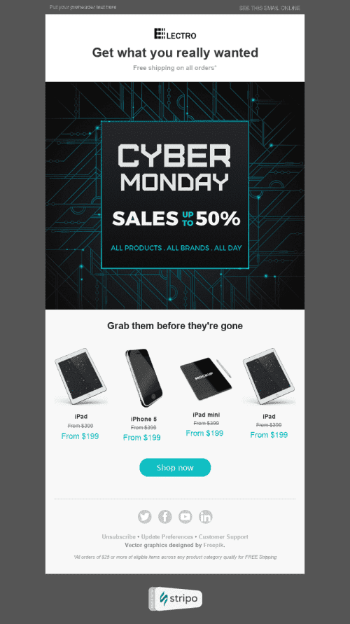 Cyber Monday Email Template "Online Sales" for Gadgets industry mobile view
