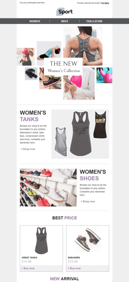 Promo Email Template "Life in the Movement" for Sports industry mobile view