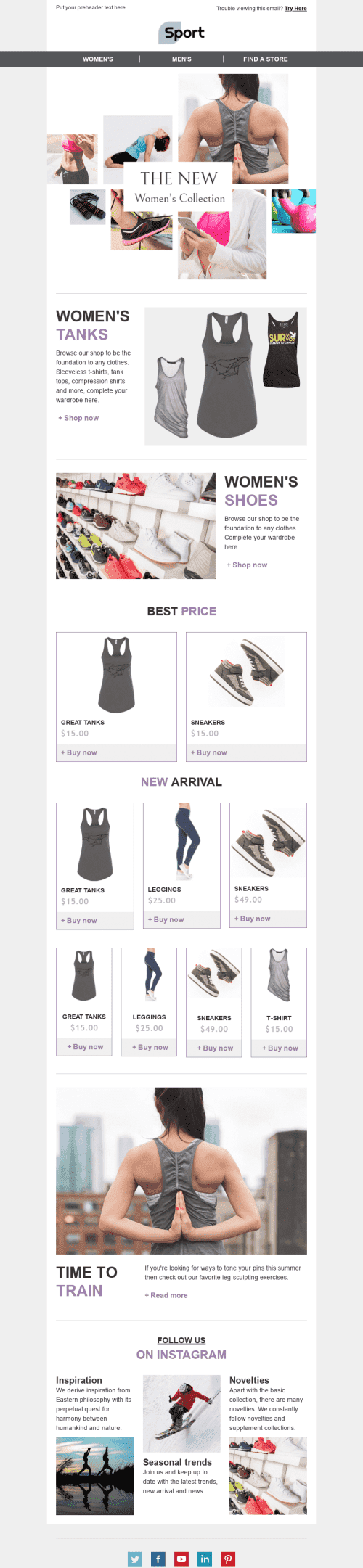 Promo Email Template "Life in the Movement" for Sports industry mobile view