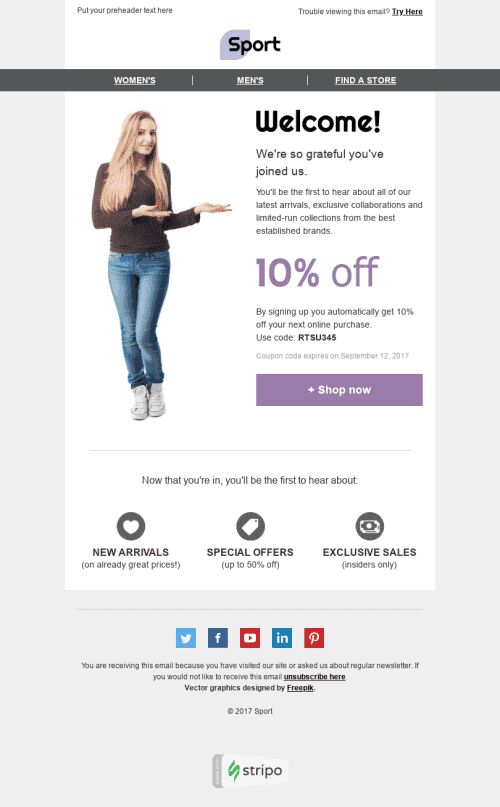 Welcome Email Template "Beginner's Luck" for Sports industry mobile view
