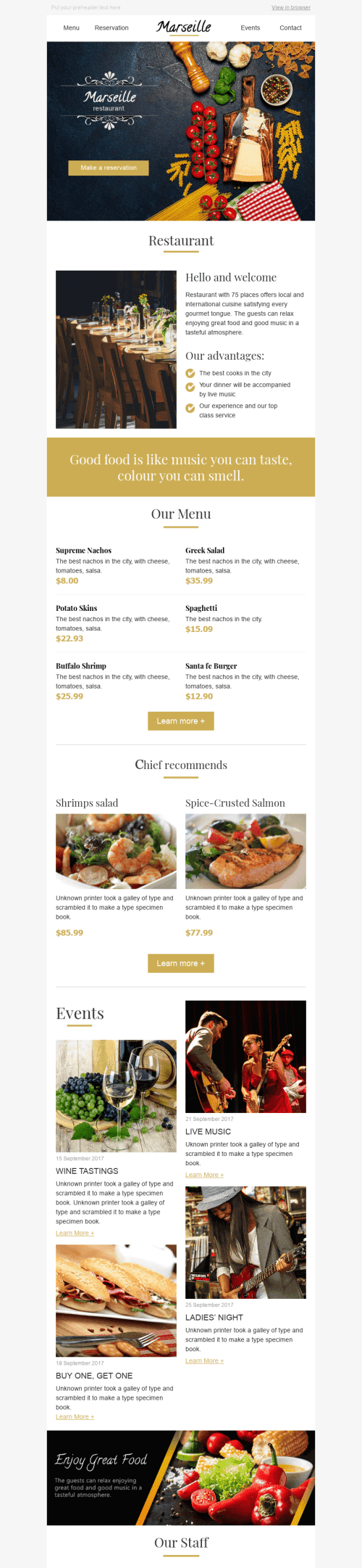 Promo Email Template "Harmony of Taste" for Restaurants industry mobile view