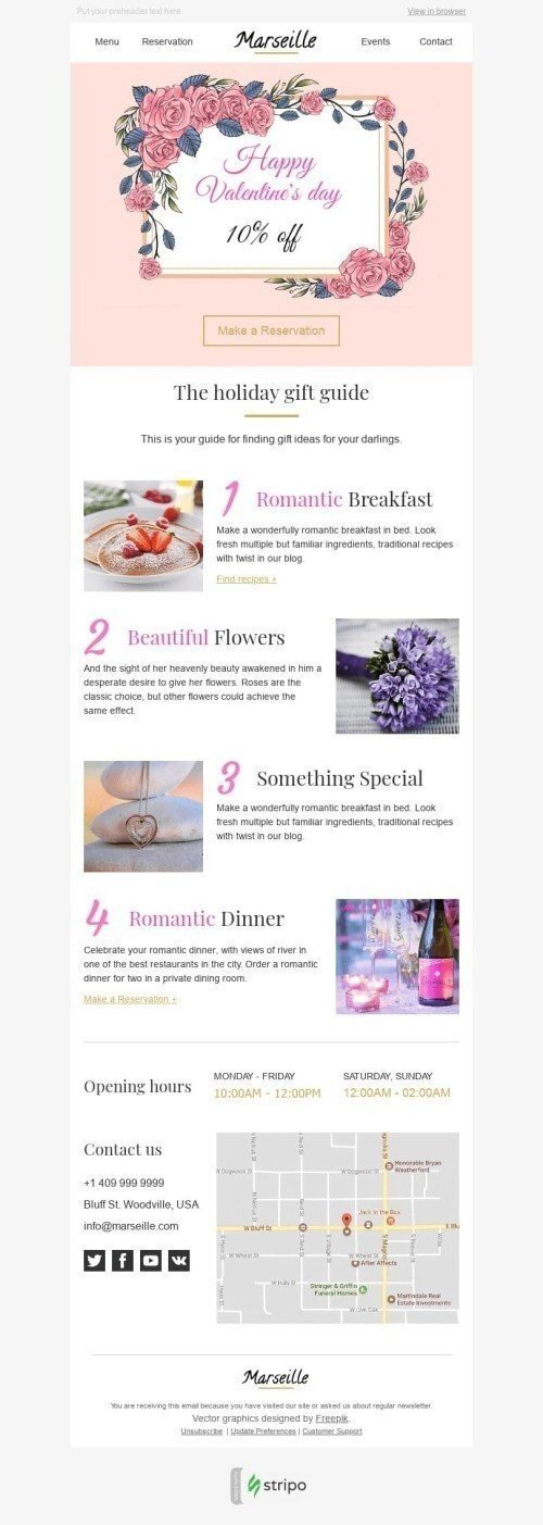 Valentine’s Day Email Template "Something Special" for Restaurants industrydesktop view