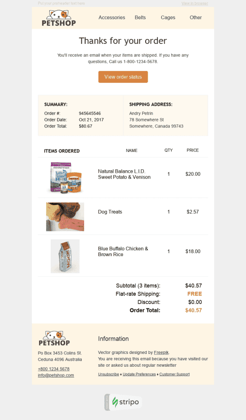 Modello Email Email di ringraziamento "Cibo per cani" per il settore industriale di Animali domestici Visualizzazione mobile