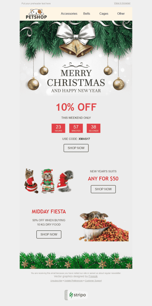 Christmas Email Template "Holiday Spirit" for Pets industry desktop view