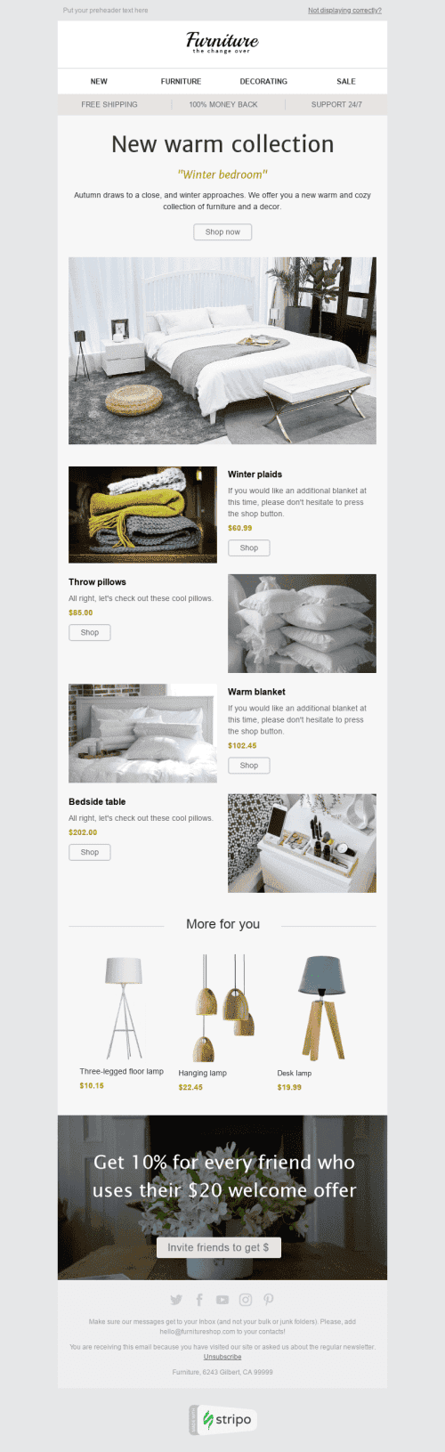 Neue Kollektion E-Mail-Vorlage "Warmes Schlafzimmer" für Möbel, Innenausstattung & DIY-Branche Ansicht auf Mobilgeräten