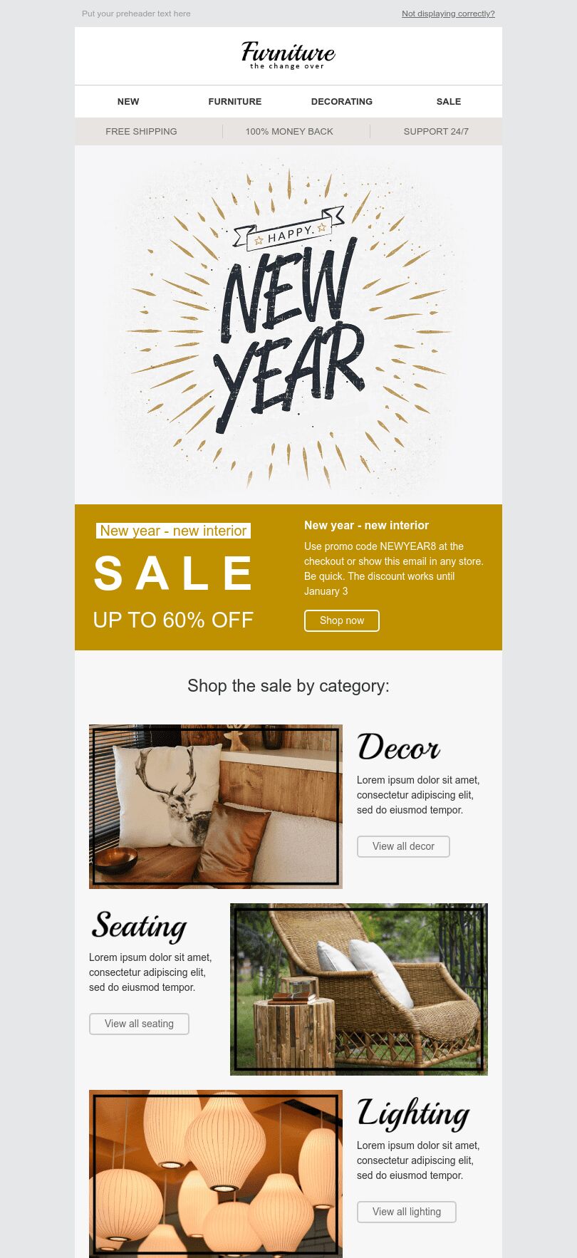 New Year Email Template "Stylish Interior" for Furniture, Interior & DIY industry mobile view