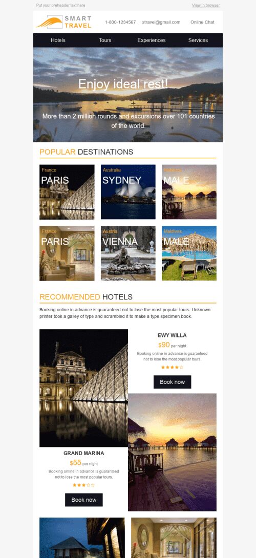 Promo Email Template "Round the World" for Tourism industry mobile view