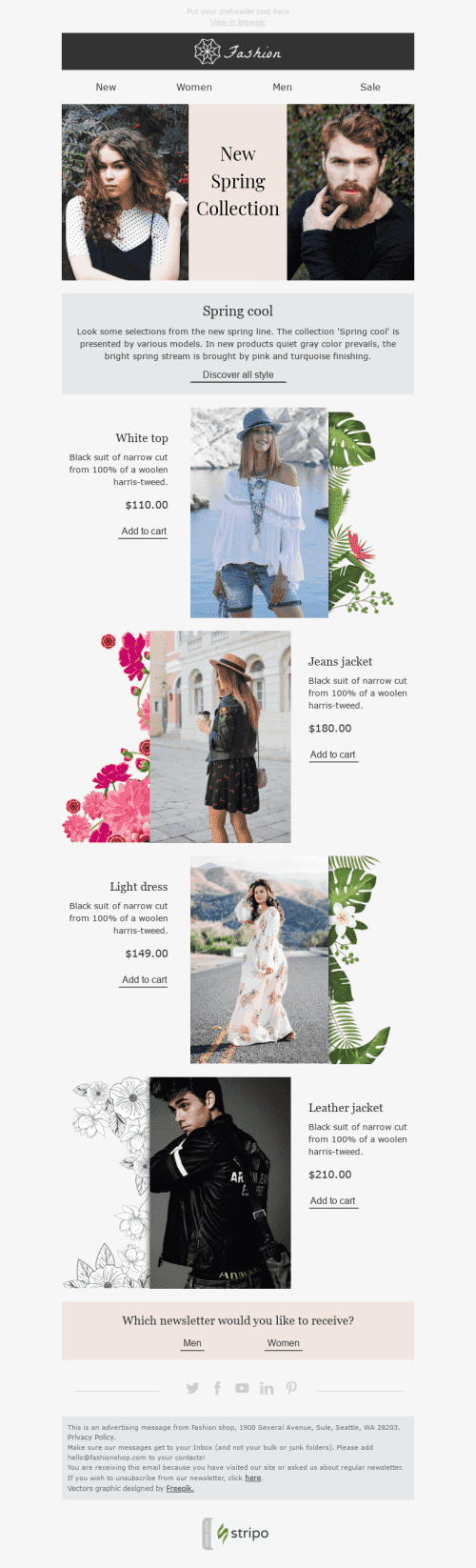 Modèle de courrier électronique Pâques "Nouvelles remises" pour le secteur Mode Affichage ordinateur