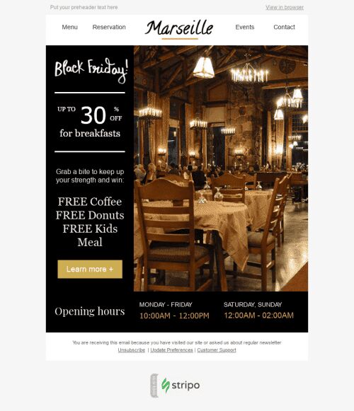 Black Friday Email Template "Free Goodies" for Restaurants industry mobile view