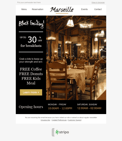Black Friday Email Template "Free Goodies" for Restaurants industrydesktop view