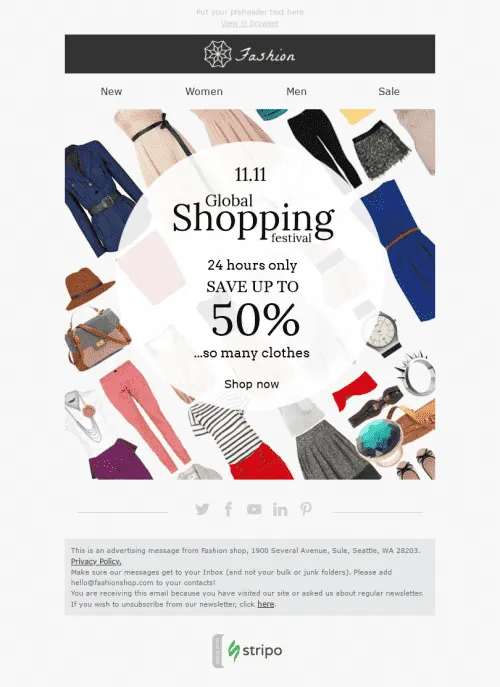 1145-Stripo-Fashion-Holiday-newsletter-Global-Shopping-Festival-So-Many-Clothes-email-web