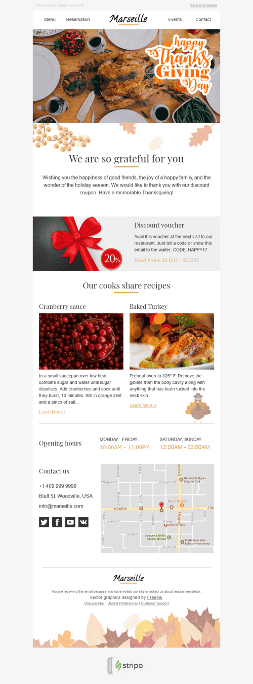 Thanksgiving Day Email Template "Favorite Recipes" for Restaurants industrydesktop view