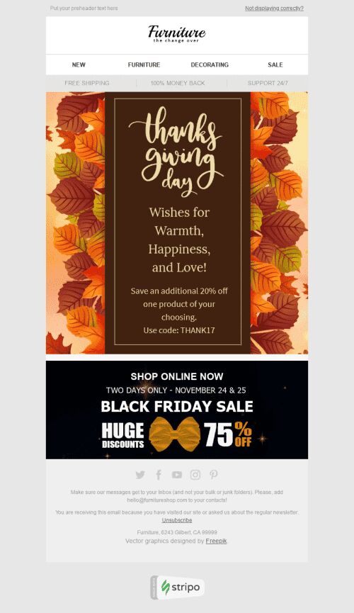 Thanksgiving Day Email Template "The Magnificence of Fall" for Furniture, Interior & DIY industry mobile view
