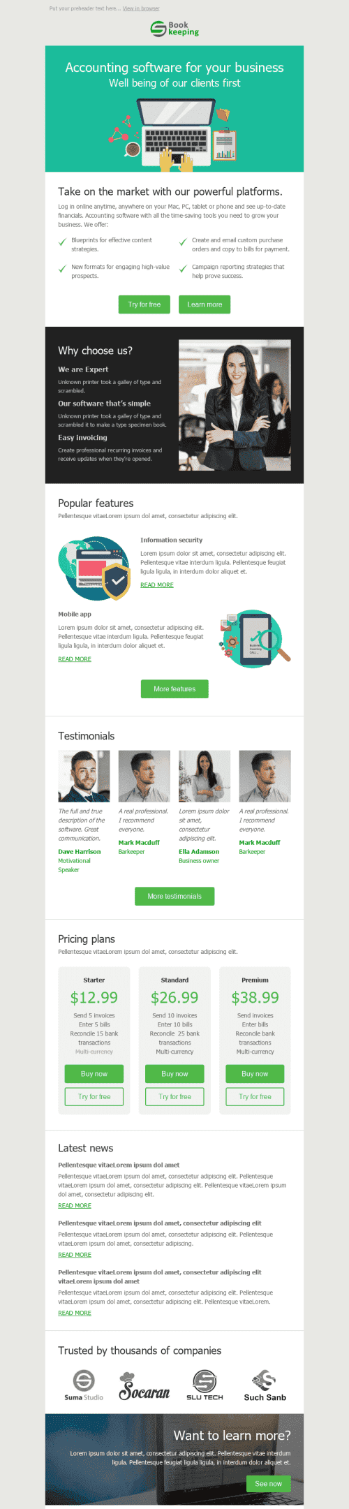 Promo Email Template "Personal Accountant" for Finance industry mobile view