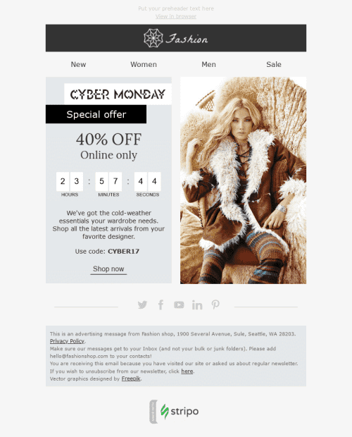 Cyber Monday Email Template "Cold Weather" for Fashion industry mobile view