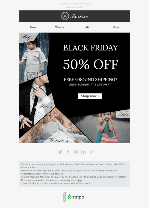 Black Friday Email Template "Stylish Family" for Fashion industry mobile view