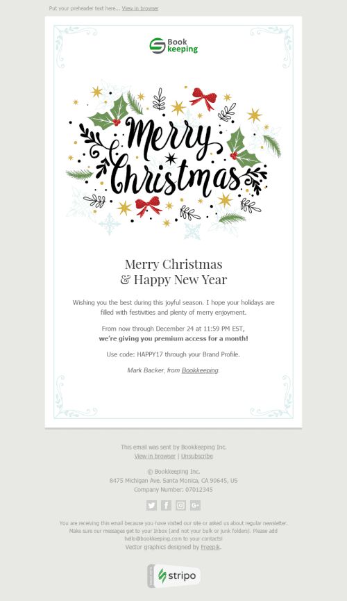 Christmas Email Template "Sincere Congratulations" for Finance industry mobile view