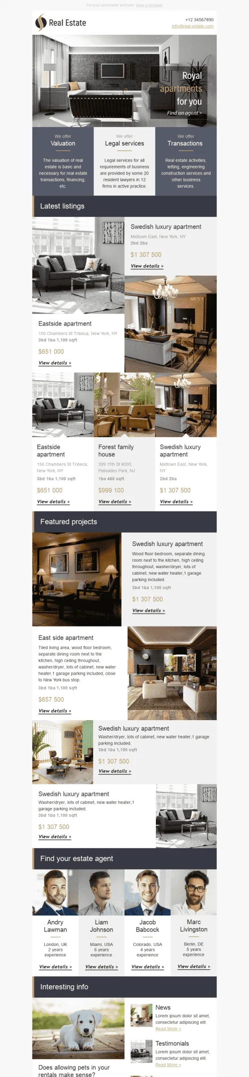 Promo Email Template "Royal Apartments" for Real Estate industry