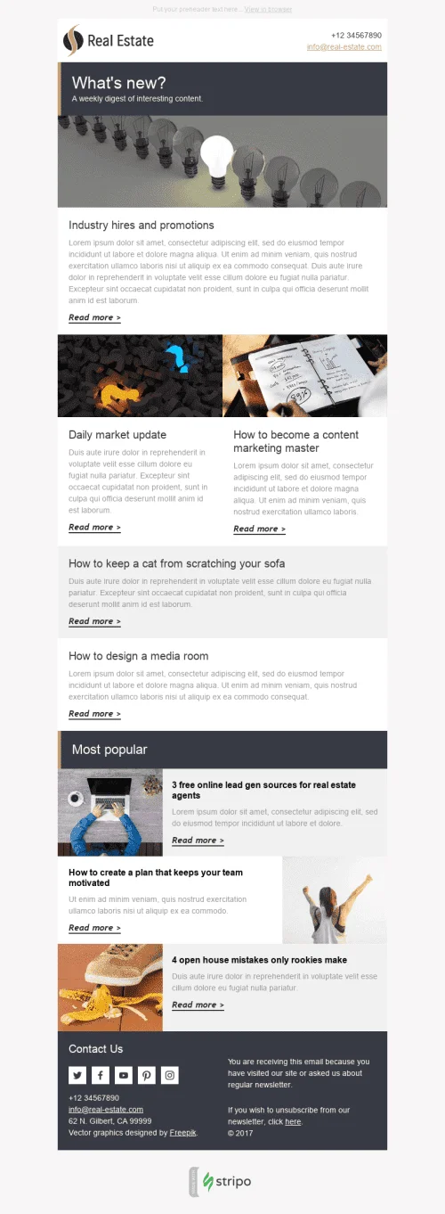 Email Digest Email Template "Weekly Digest" for Real Estate industry