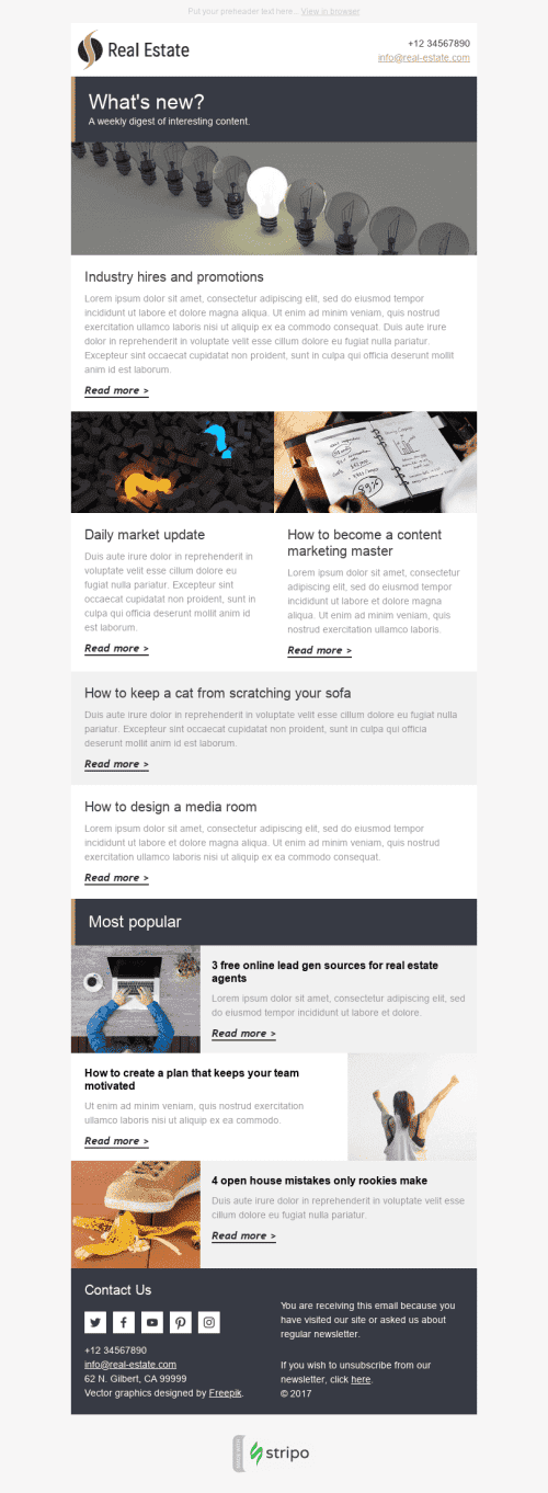 Email Digest Email Template "Weekly Digest" for Real Estate industrydesktop view