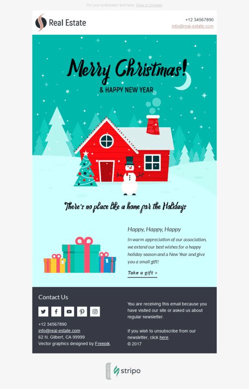 Modello Email Natale "Serata incantevole" per il settore industriale di Immobiliari Visualizzazione mobile