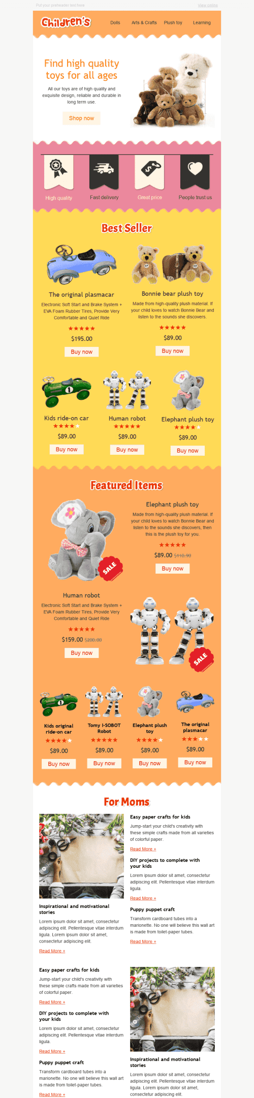 Promo Email Template "Funny Toys" for Kids Goods industry mobile view