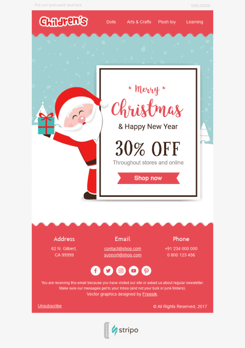 Modello Email Natale "Gentile Babbo Natale" per il settore industriale di Prodotti per bambini Visualizzazione desktop