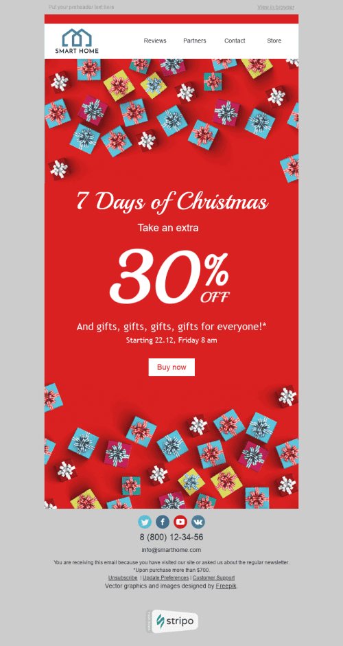 Modello Email Natale "Regali per tutti" per il settore industriale di Arredamento, interni e fai da te Visualizzazione desktop