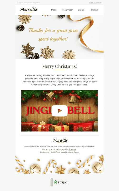 Modello Email Natale "Jingle Bells" per il settore industriale di Ristoranti Visualizzazione desktop