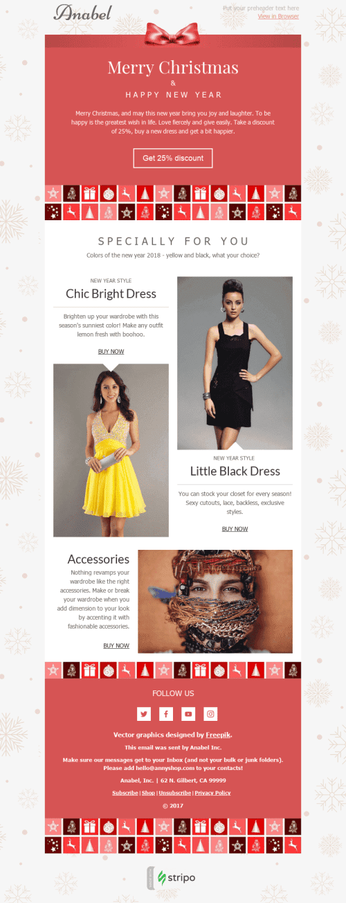 Christmas Email Template "Cocktail Dresses" for Fashion industry mobile view