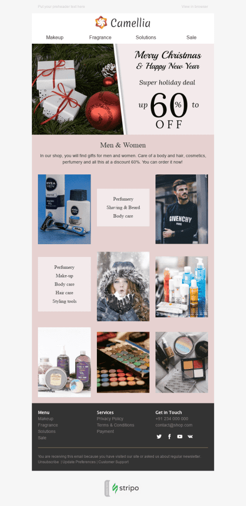 Modello Email Natale "Cura delicata" per il settore industriale di Bellezza e cura della persona Visualizzazione mobile