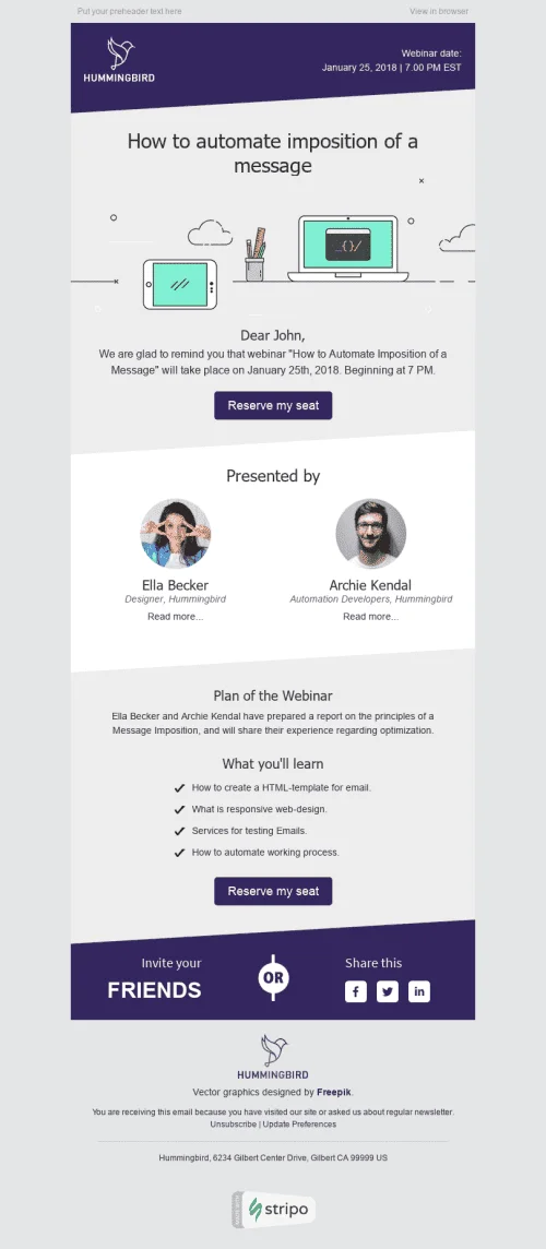 Event Reminder Email Template "Important Information" for Webinars industry