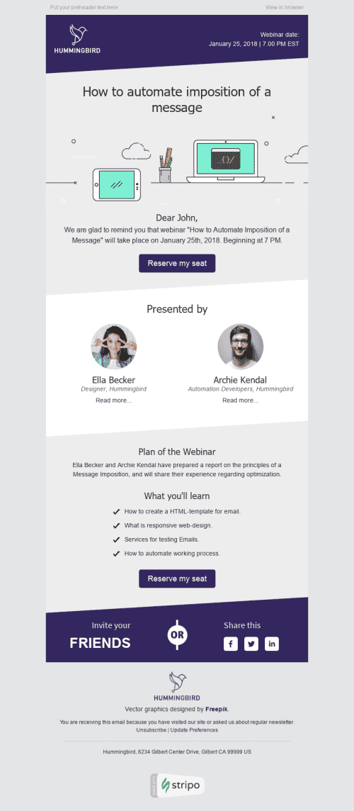 Event Reminder Email Template "Important Information" for Webinars industry mobile view