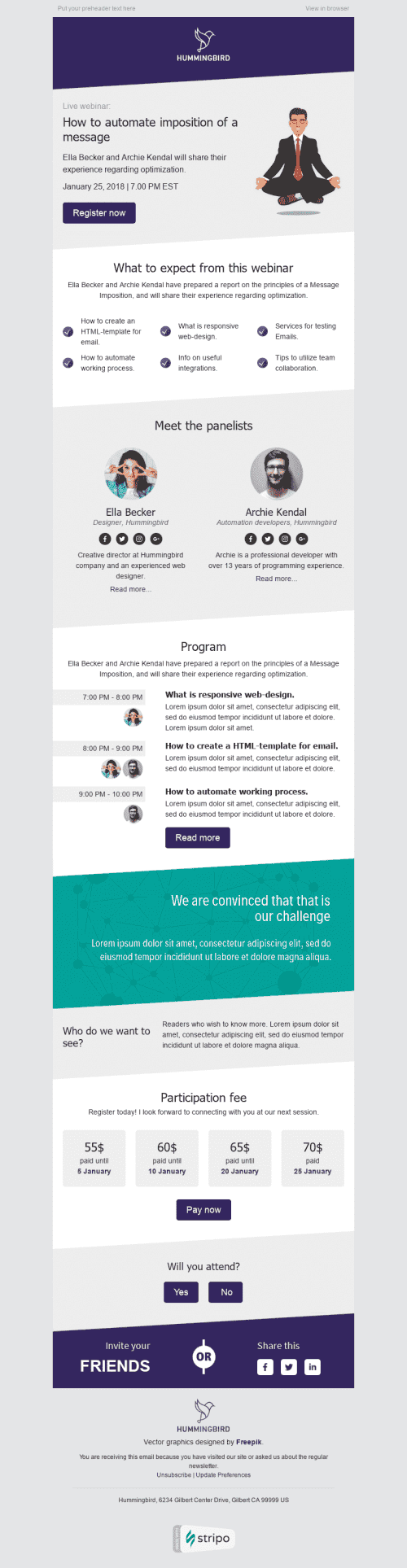 Promo Email Template "Necessary Skills" for Webinars industrydesktop view