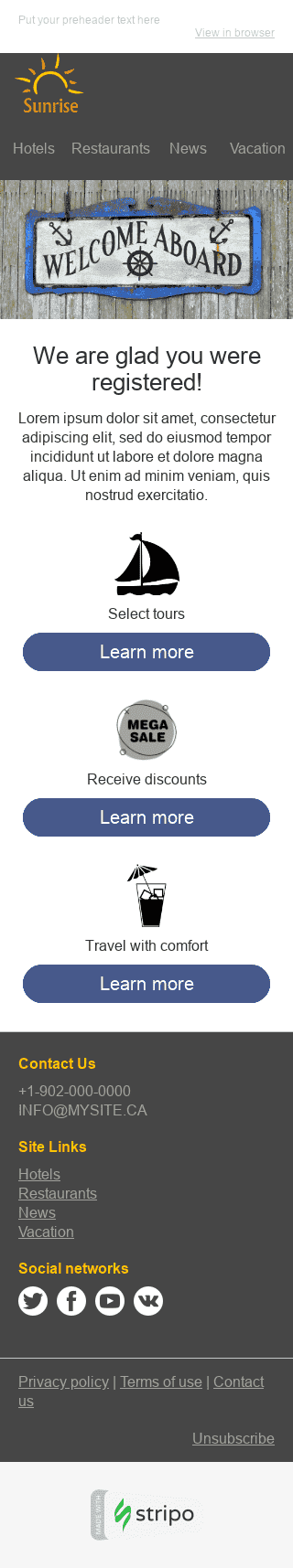 Plantilla de correo electrónico "Viaja con nosotros" de Bienvenida para la industria de Turismo Vista de móvil