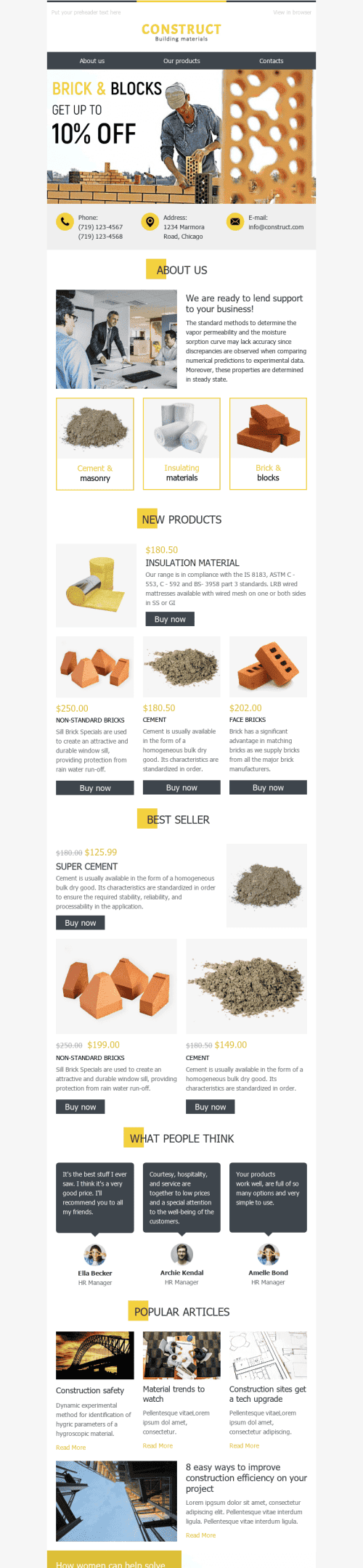 Promo Email Template "Beneficial Cooperation" for Construction industrydesktop view
