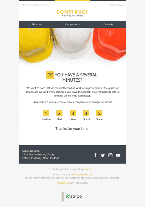 Survey & Feedback Email Template "Quick Question" for Construction industry mobile view