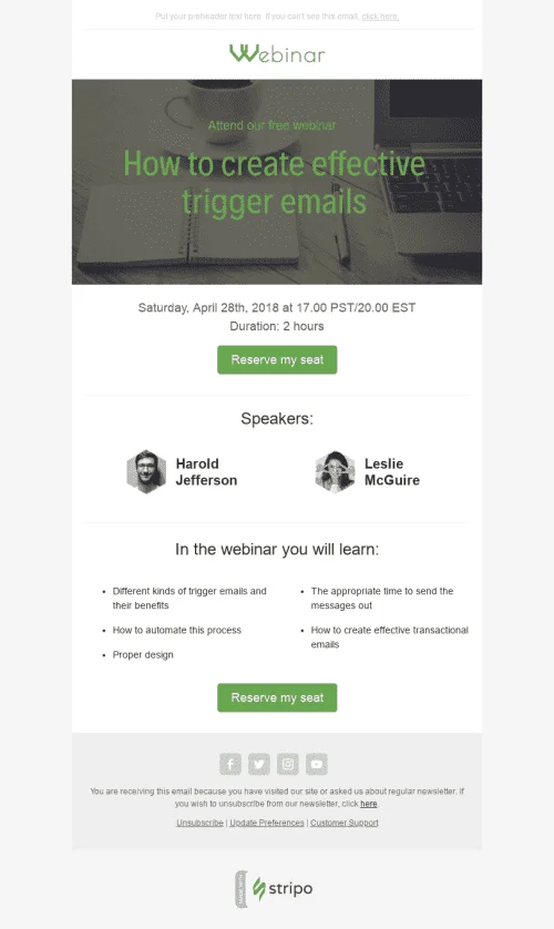 Invitation Email Template "Good Performance" for Webinars industry