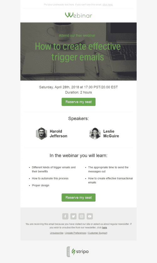 Einladung E-Mail-Vorlage "Gute Leistung" für Online-Seminare-Branche Desktop-Ansicht