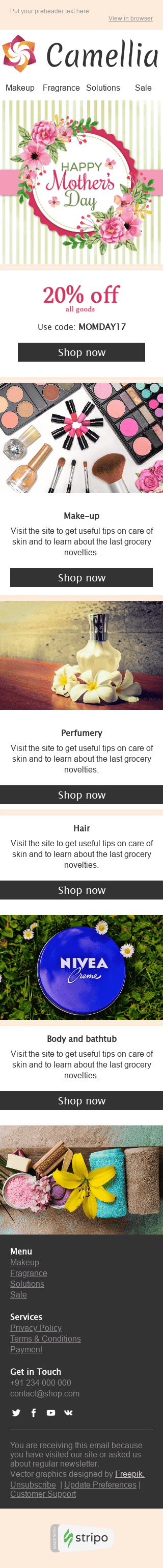 Plantilla de correo electrónico "La ternura por los cosméticos" de Día de la Madre para la industria de Belleza y cuidado personal Vista de móvil