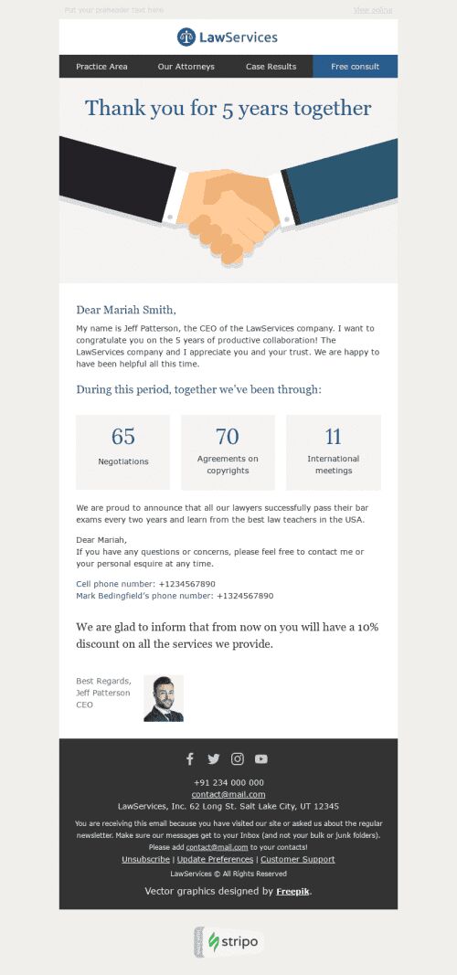 Thank You Email Template "Productive Collaboration" for Legal industry mobile view