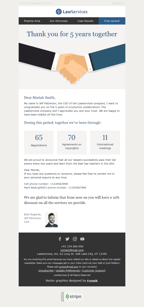 Thank You Email Template "Productive Collaboration" for Legal industrydesktop view