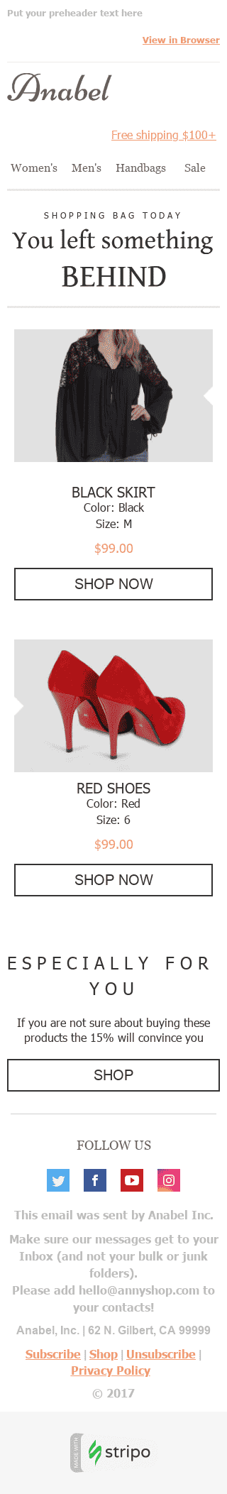 Modelo de E-mail de «Coisas Esquecidas» de Carrinho abandonado para a indústria de Moda Visualização de dispositivo móvel