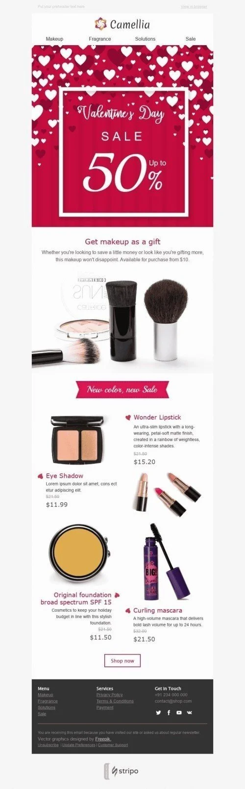 Valentine’s Day Email Template "Sea of Hearts" for Beauty & Personal Care industry
