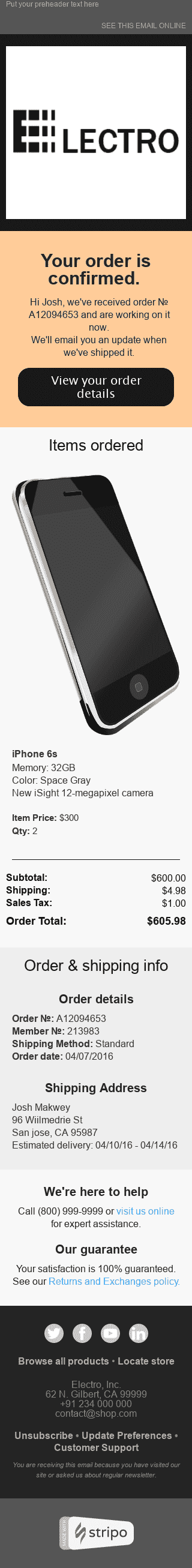 Bestätigung E-Mail-Vorlage "Limitierte Auflage" für Elektronik & Gadgets-Branche Ansicht auf Mobilgeräten